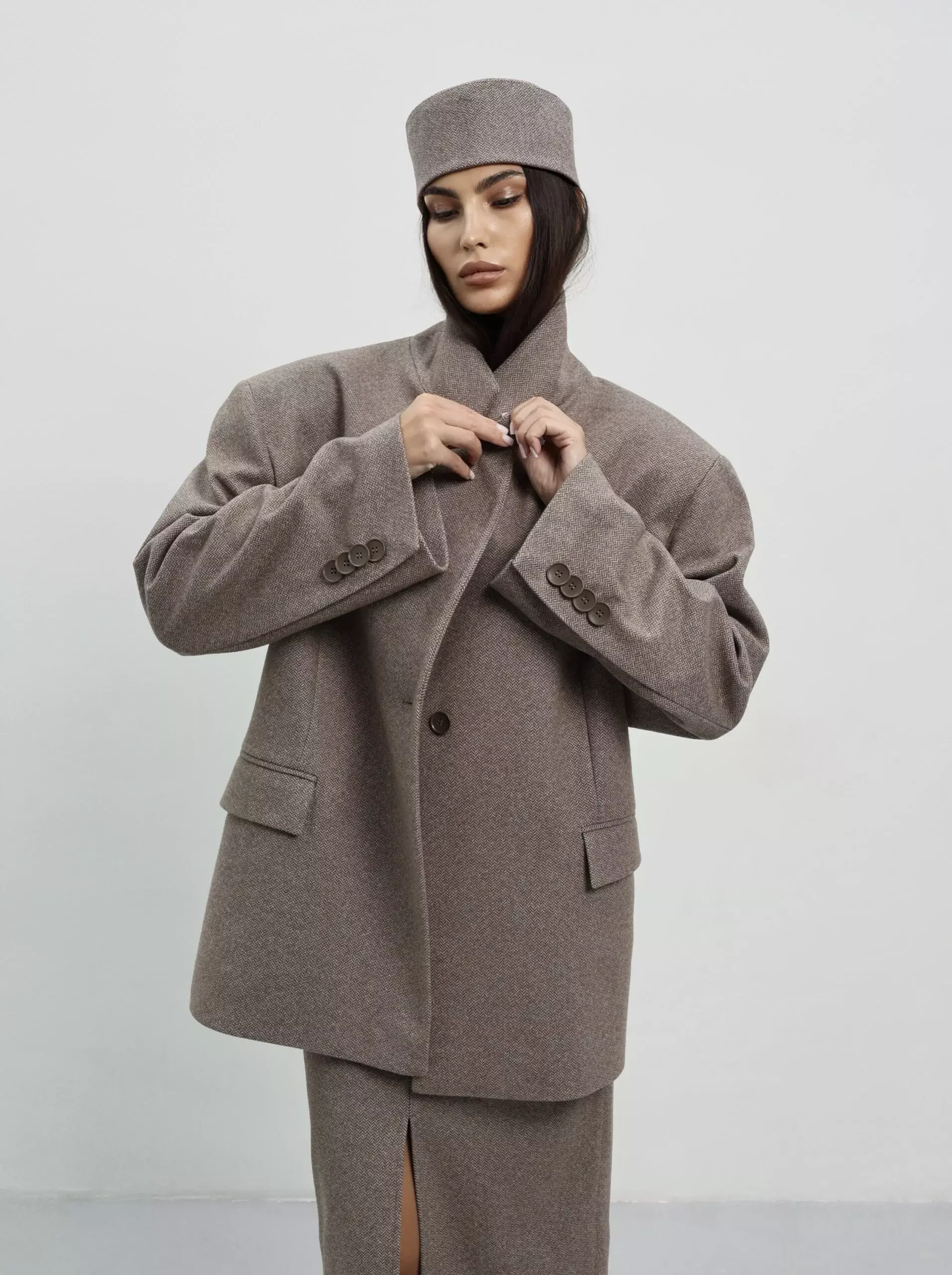 Юбка макси с разрезом спереди, Коричневая