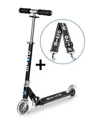 Самокат Micro Sprite чёрный LED + Ремень для переноски черный