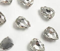 Стразы пришивные стекло в оправе, р. 14 мм, серебро