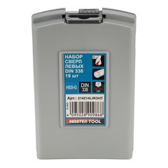 Набор сверл по металлу 1-10мм 19шт DIN338 HSS-G 135° LH-Левые (пл. кейс) H-Tools 214214LiROHT