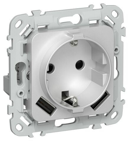 FLITE Роз.с з/к/ш 16А USB AA 3,1А б/к РСЮша11-1-ФлА ал. IEK