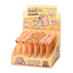 Ручка гелевая, пиши-стирай, автоматическая, Basir, синие чернила, серия "Капибара", с фигуркой на корпусе, поворотный механизм