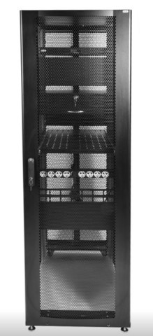 Шкаф ЦМО серверный ПРОФ напольный 42U (600 × 1200) дверь перф., задние двойные перф., черный, в сборе ЦМО ШТК-СП-42.6.12-48АА-9005