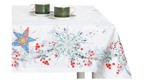 Скатерть 168х350см Mix&Match Home Счастливая звезда белая с принтом