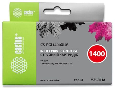 Картридж струйный Cactus CS-PGI1400XLM PGI-1400 пурп.пигм. (12мл) для Canon MB2050/MB2350/MB2040/MB2340