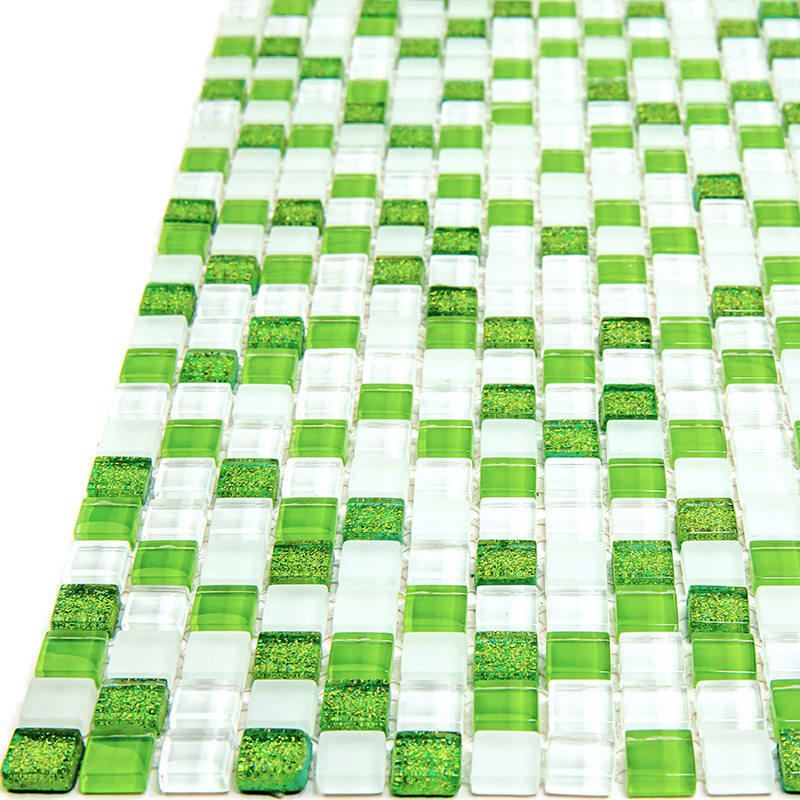 VSK-02 Мозаичная плитка для ванной чип 10 мм Vidromar Spark зеленый светлый квадрат