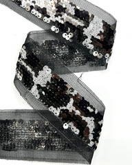 Тесьма-сетка с вышивкой пайетками, цвет: серебро/чёрный, 35мм