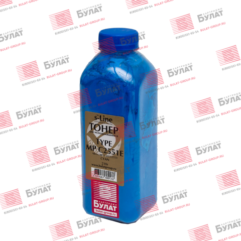 Тонер БУЛАТ MP C2551 для Ricoh Aficio MP C2051, MP C2551 (Голубой, банка 210 г)