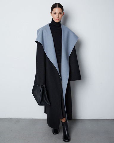 Пальто двухстороннее из шерсти Берберри черный/голубой