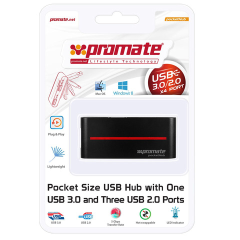 Карманный USB коммутатор с портами USB 3.0/2.0 Promate pocketHub