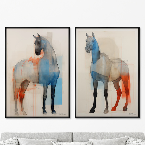 ArtNoMore - Набор из 2-х репродукций картин на холсте Horses in a color scheme, 2024г.