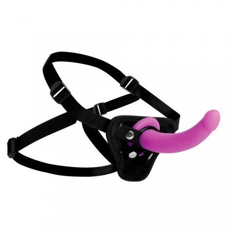 Страпон с изогнутой насадкой Strap U Navigator Silicone G-Spot Dildo With Harness, фиолетовый, 17.8х3.7см