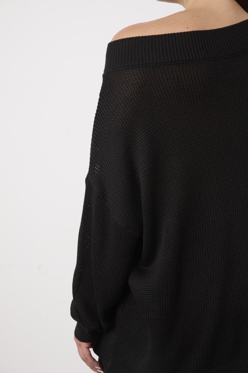 Джемпер вязаный на одно плечо, черный