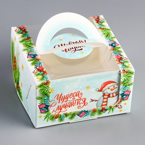 Коробка под бенто - торт с окном «Праздничное настроение», 14×14×8 см