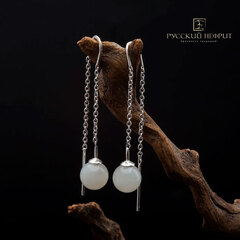 Серьги-протяжки Luna. Серебро, белый нефрит.