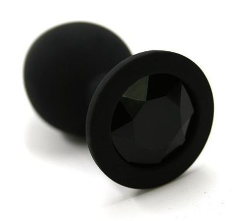 Чёрная силиконовая анальная пробка с чёрным кристаллом - 7 см. - Kanikule Kanikule anal plugs KL-S007M