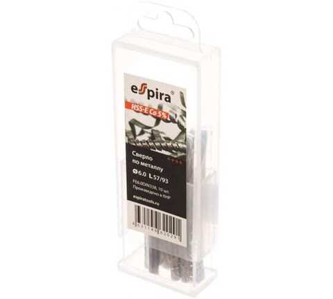 Сверло по металлу HSS Co5 (10 шт; 6.0х57х93 мм) Espira FE6.0DIN338