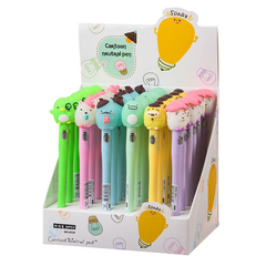 Ручка шариковая, Basir, синие чернила, серия "Забавные фигурки", с резиновой фигуркой и фонариком, 36 шт