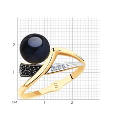 791141 - Кольцо из золота 585 пробы с чёрным жемчугом и фианитами