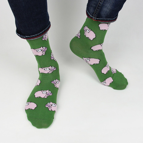Носки с принтом свиньи зеленые оптом