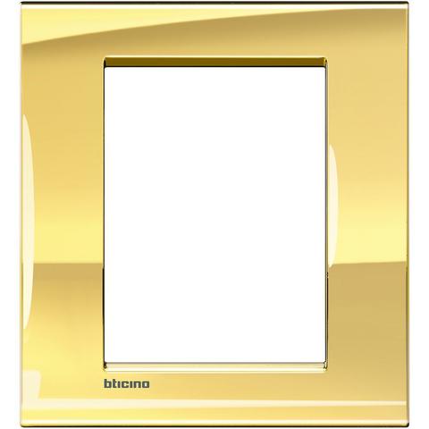 Рамка 1 пост, прямоугольная форма. МЕТАЛЛ. Цвет Золото. Итальянский стандарт, 3+3 модуля. Bticino LIVINGLIGHT. LNA4826OA