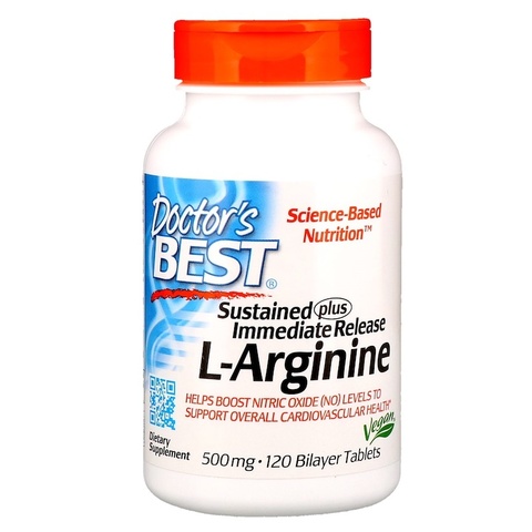 Doctor's Best, L-аргинин с длительным высвобождением и немедленным высвобождением, 500 мг, 120 таблеток с двойным слоем