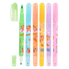 Маркер текстовыделитель, двусторонний, Jiandan, серия "Капибара", с рисунком на корпусе, 6 цветов