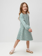платье  для девочки  КР 5922/голубой прибой,мини розочки