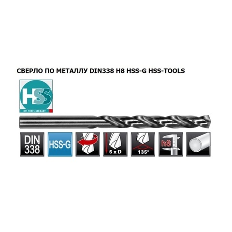 Сверло по металлу ц/х 1,5x40/18мм DIN338 h8 5xD HSS-G 135° H-Tools 1040-1015