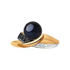 791141 - Кольцо из золота 585 пробы с чёрным жемчугом и фианитами