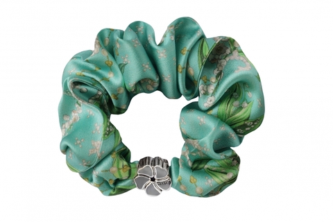 Шелковая резинка для волос Mollen Ландыши светло-бирюзовая