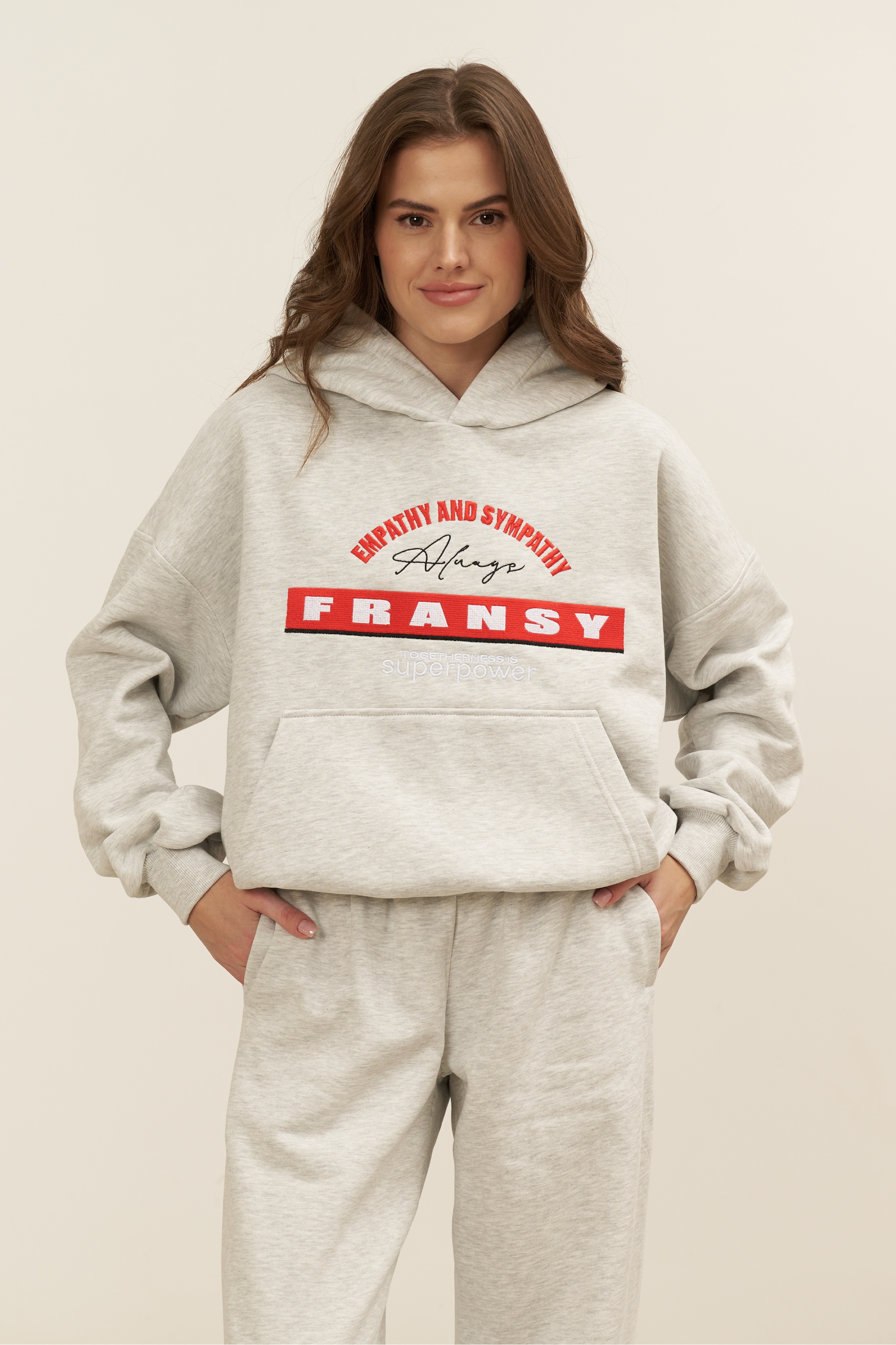 Худи 02 EMPATHY AND SYMPATHY, с начесом, серый меланж