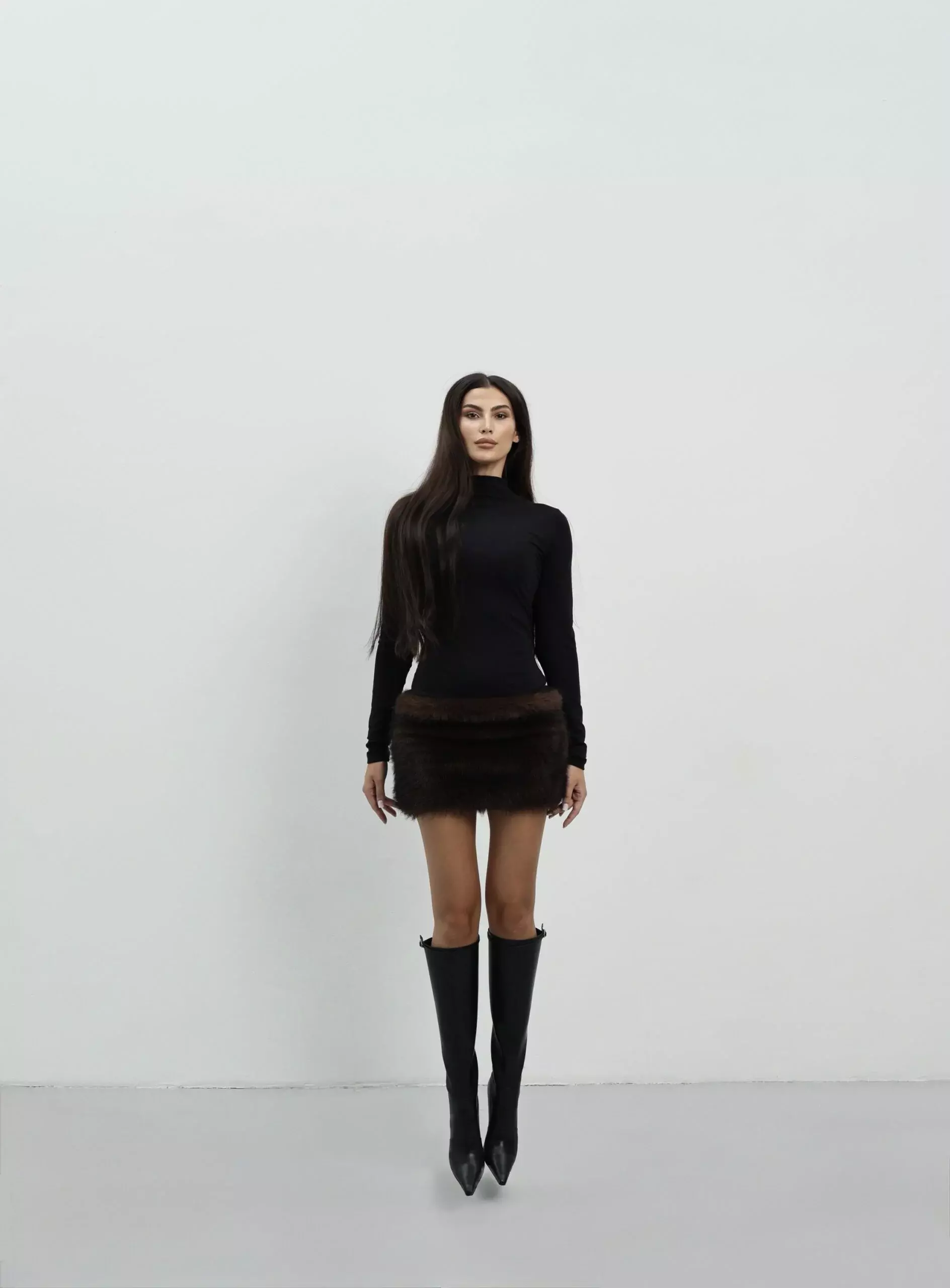 Платье с мехом, Коричневое