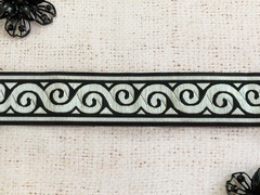 Тесьма жаккард, ш. 3,5 см, чёрный с бежевым