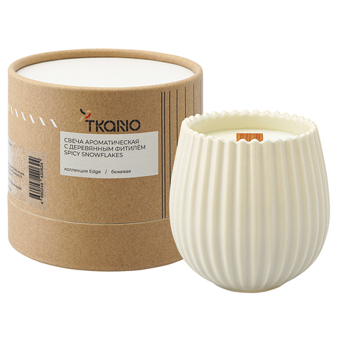 Свеча ароматическая Tkano Edge Spicy Snowflakes бежевая 60ч