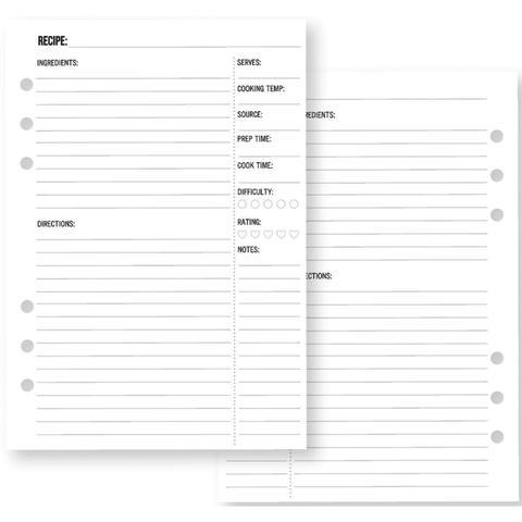 Наполнение для планера в формате A5 на кольцах- PLANNER-Recipe тема страниц рецепты
