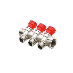 Коллектор с вентилями RIIFO Flow 3/4" ВР/НР 2x1/2"НР Конус ц/ц 35 мм красные рукоятки