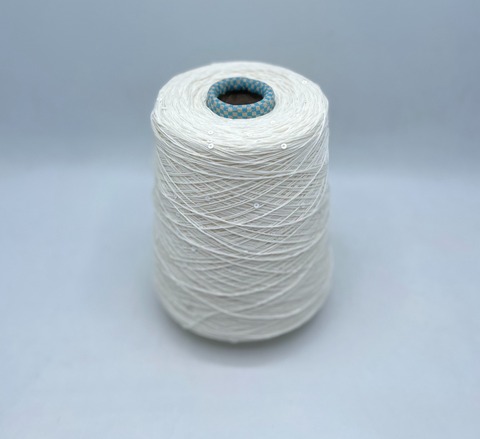 Бобинная пряжа (пр.Италия).art-Paillettes 500/100гр, 100%Меринос+пайетка, цвет-Молочный, арт.27596