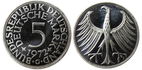 5 марок. Германия (G) Серебро. 1972 г. PROOF