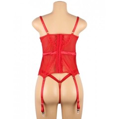 Элегантное красное белье: корсет с подвязками для чулок и G стринги (XL-2XL)