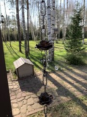 Дождевая цепь «Розы малые», молотковый бронзовый