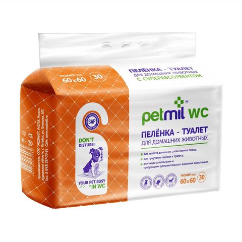 Petmil WC Пеленка 30 шт подстилка впитывающая 60x60 см