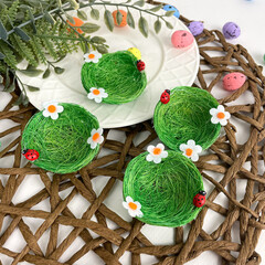 Гнезда, зеленые, из сизаля, 5 см, набор 4 шт.