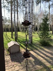 Дождевая цепь «Розы малые», молотковый бронзовый