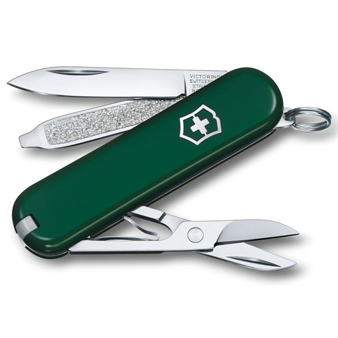 Нож-брелок Victorinox Classic Green (0.6223.4) 7 функций, 58 мм. в сложенном виде, цвет зелёный | Wenger-Victorinox.Ru