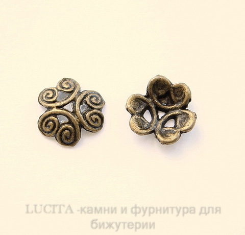 Шапочка для бусины "3 завитка"(цвет - античная бронза) 12 мм , 10 штук ()