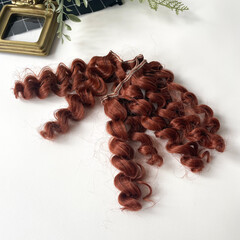 Волосы для кукол, трессы кудри-локоны-спиральки, рыжий каштан, длина 15 см*1 метр., набор 2 шт.