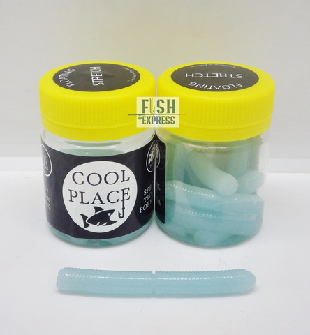 Форелевая силиконовая приманка COOL PLACE BUK FLOATING STRETCH цвет СВЕТОНАКОПИТЕЛЬНЫЙ голубое свечение  ( плавающая/ тянущаяся ) 65 мм/ 7 шт в банке.