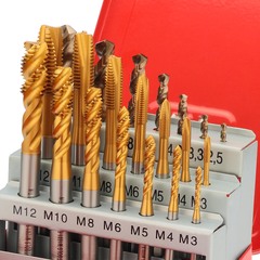 Набор метчиков машинных M3 -M12 HSSE-TiN DIN371/376 (B/4-5P, C/2,5P,сверла) 21пр H-Tools 245054THT