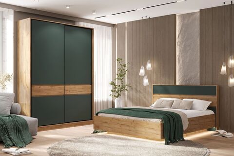 Спальня Роджина комплект №2 Изумрудный/Дуб крафт, Дуб крафт